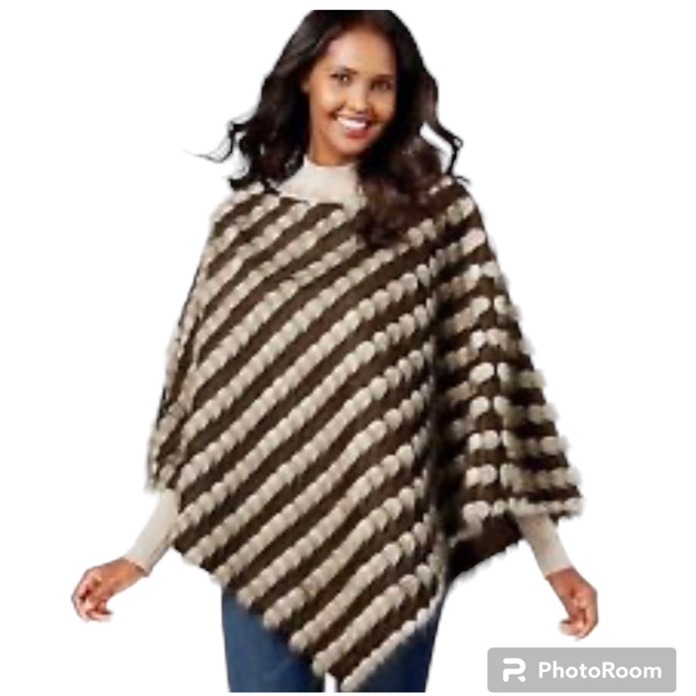 INC International Concepts Brown Faux Fur Lined Poncho Cape with Pocket S/M NWOT